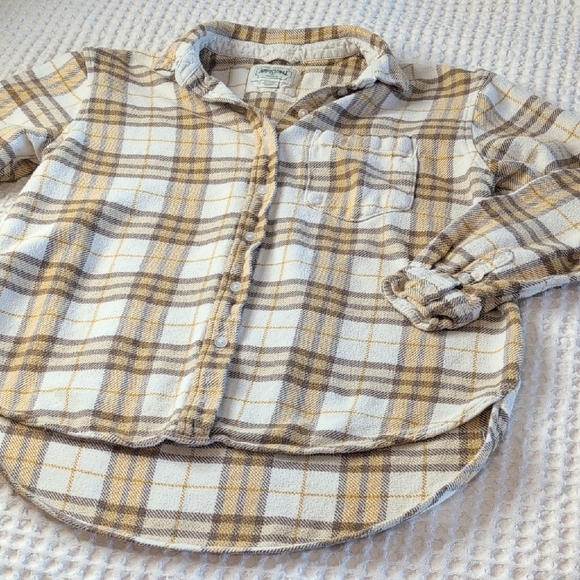 American Eagle Outfitters White and Brown Plaid Button Down Shirt Flannel Cotton - Picture 9 of 11